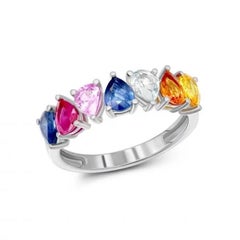 Stunning Diamond Multi Sapphire Ruby 14K White Gold Ring