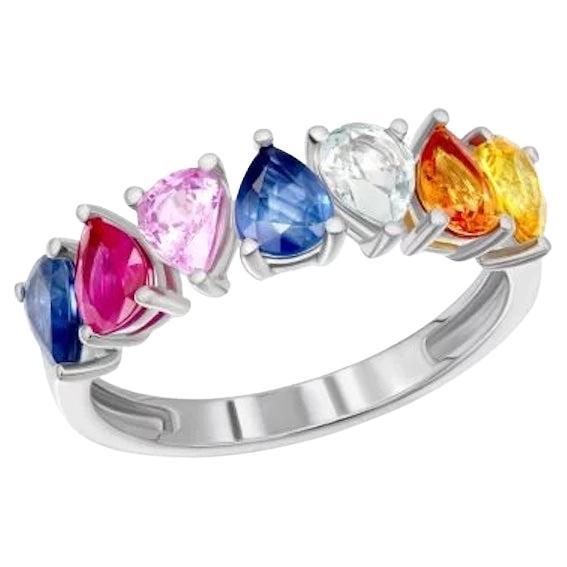 Stunning Diamond Multi Sapphire Ruby 14K White Gold Ring For Sale