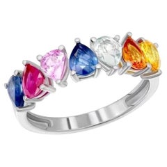 Stunning Diamond Multi Sapphire Ruby 14K White Gold Ring