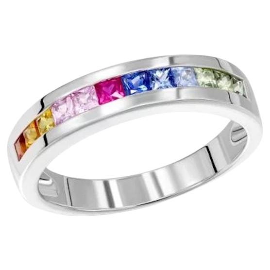 Stunning Diamond Multi Sapphire Ruby 14K White Gold Ring For Sale