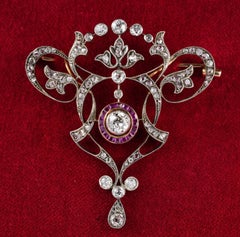 Stunning Diamond Natural Ruby Brooch Pendant Necklace