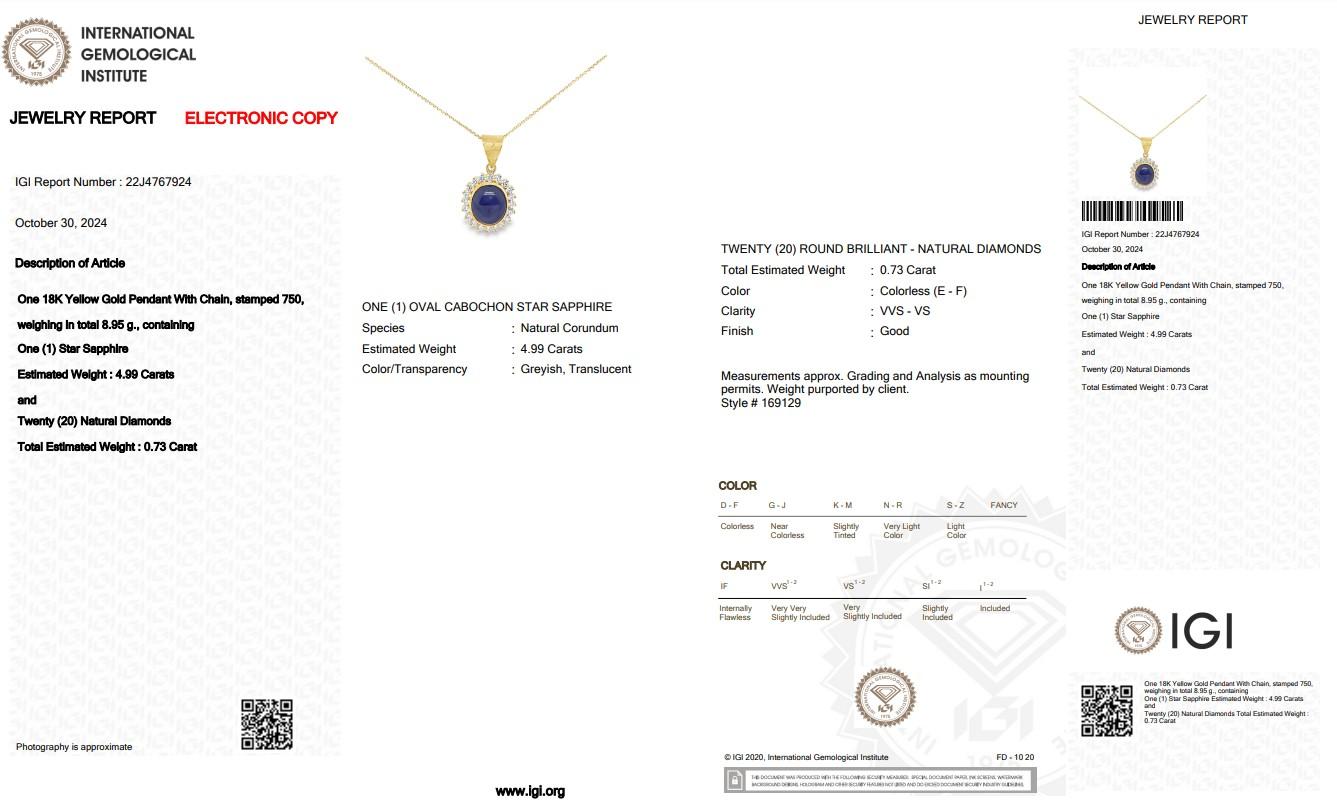 Women's Exquisite 5.72ct Star Sapphire and Diamonds Necklace with Pendant -IGI Certified