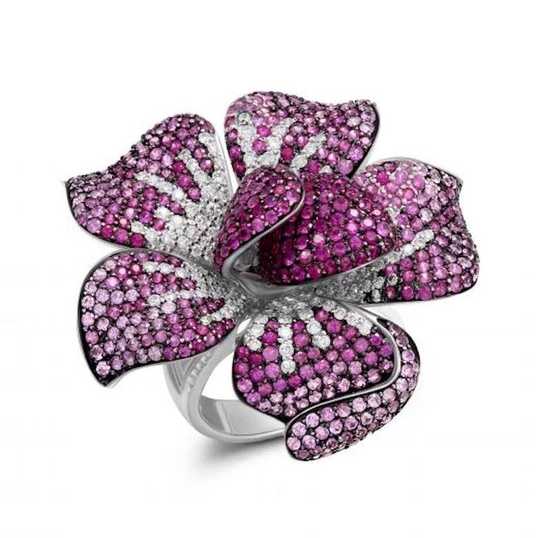 Bague Fleur Or 18k Saphir Et Diamant – Taille 54 – Occasion En Excellent état