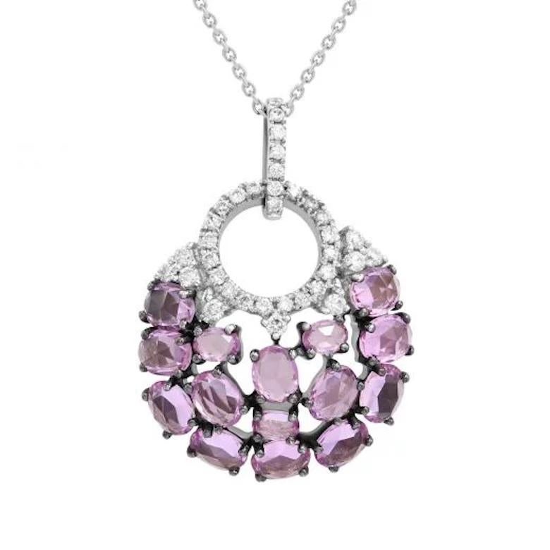 Modern Stunning Diamond Pink Sapphire White Gold 18k Necklace for Her For Sale