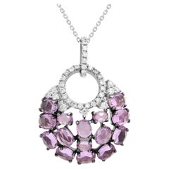 Stunning Diamond Pink Sapphire White Gold 18k Necklace for Her