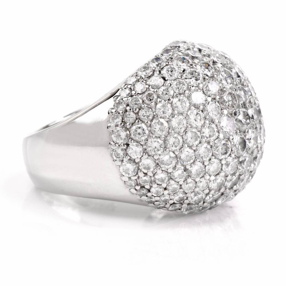 Stunning Diamond Platinum Bombé Dome Cocktail Ring In Excellent Condition In Miami, FL