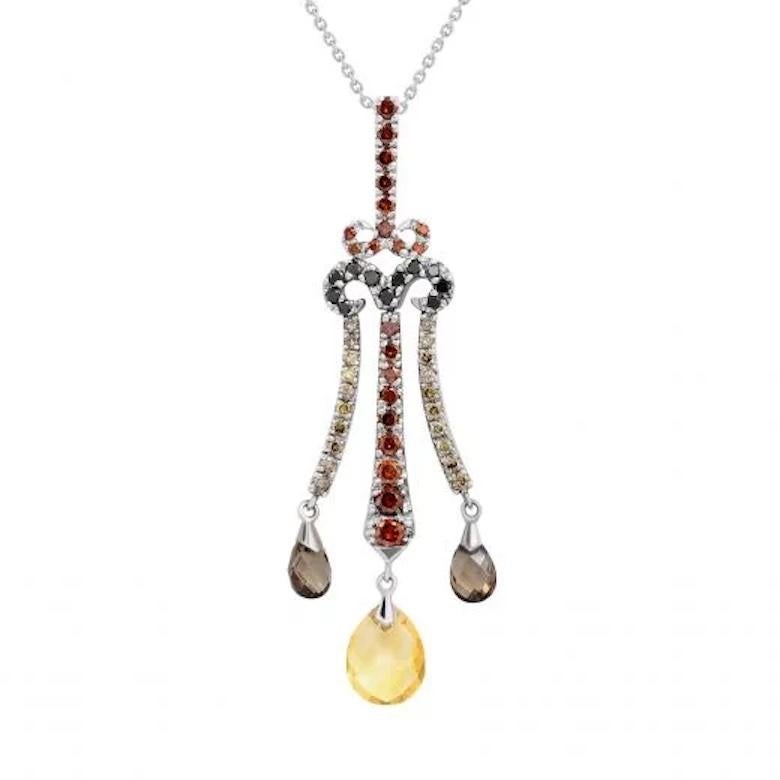 Modern Stunning Diamond Quartz Citrine White Gold 18k Necklace for Her For Sale