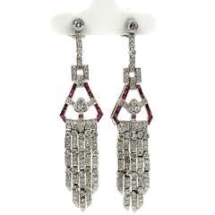 Stunning Diamond & Ruby Platinum Vintage Art Deco Earrings