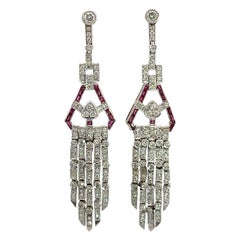 Stunning Diamond & Ruby Platinum Vintage Art Deco Earrings