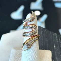 Stunning Diamond & Sapphire 18K Gold Enamel Snake Vintage Ring