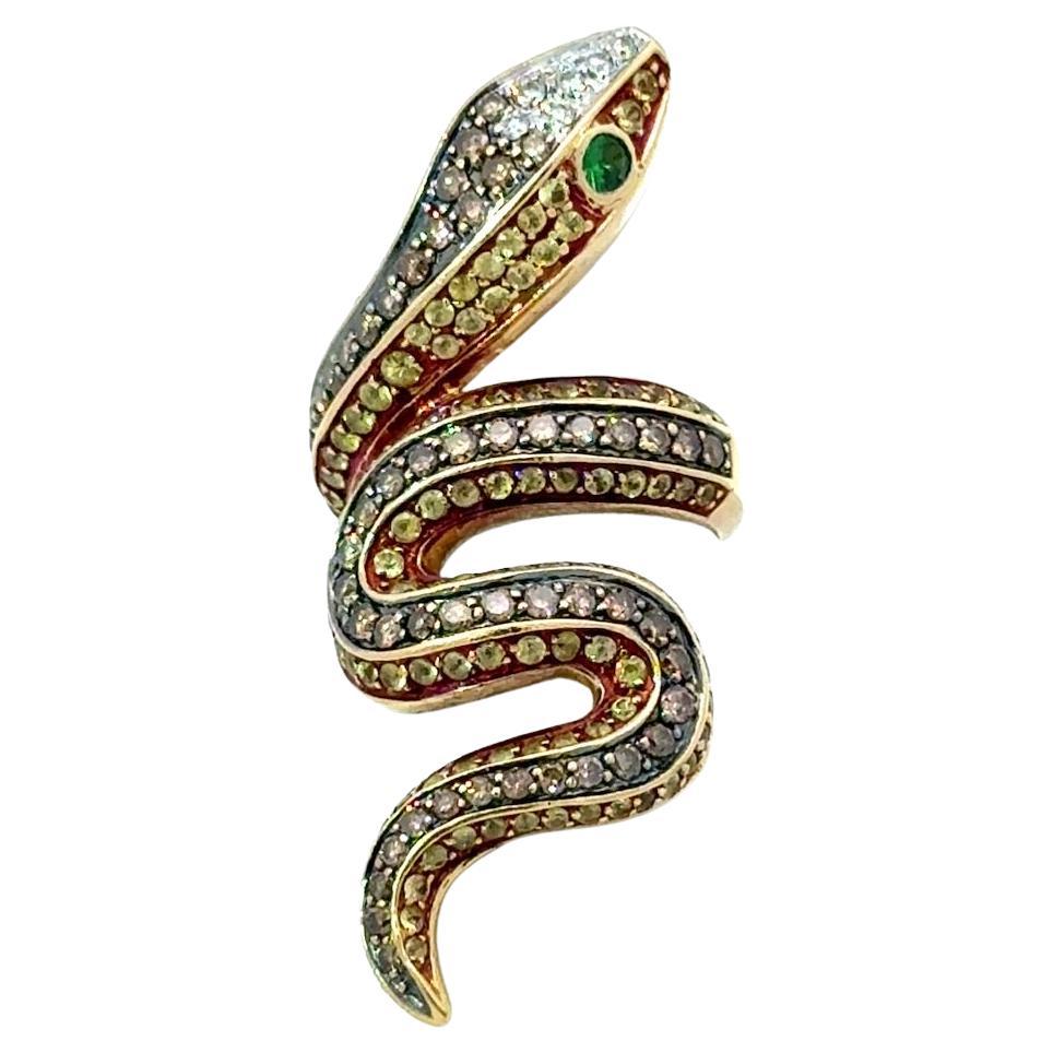 Stunning Diamond & Sapphire 18K Gold Enamel Snake Vintage Ring