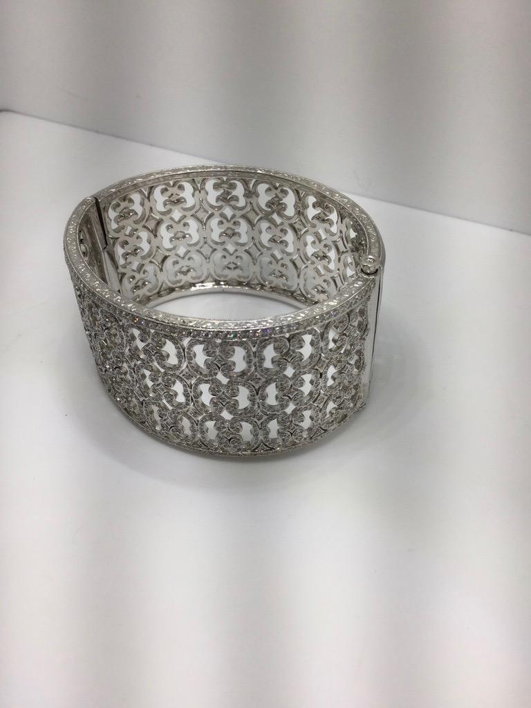 Women's Stunning Diamond White Gold Scroll Design Bracelet For Sale