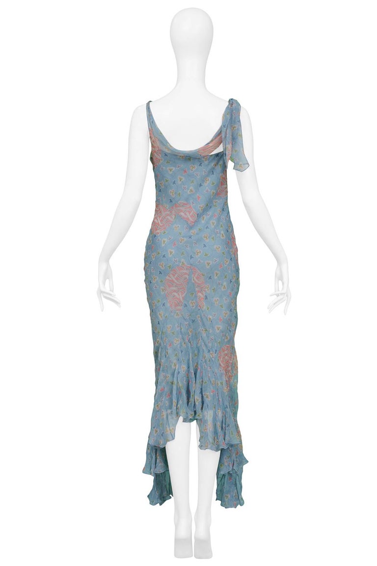 Stunning Dior By John Galliano Blue Silk Chiffon Floral Printed Bias