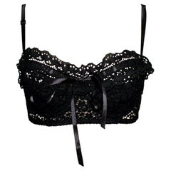 NEW Dolce & Gabbana Black Eyelet Ribbon Corset Bustier Bra Top