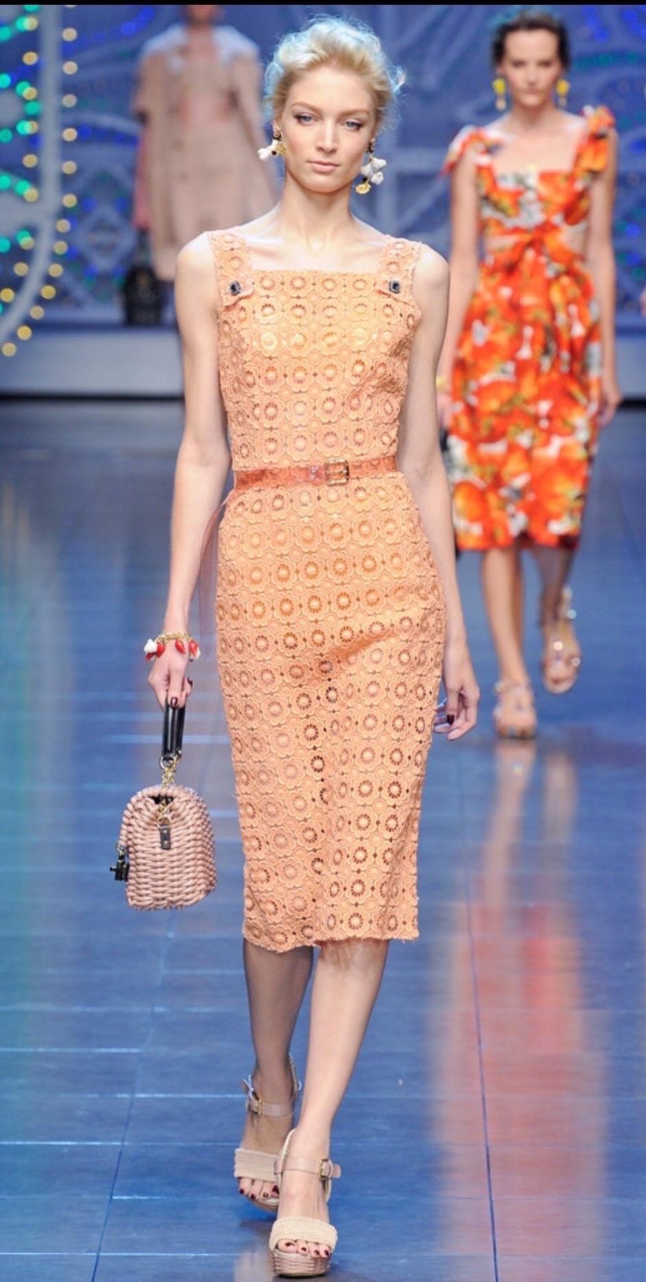 Stunning Dolce & Gabbana Coral Eyelet Shift Dress with Jeweled Button Details 1