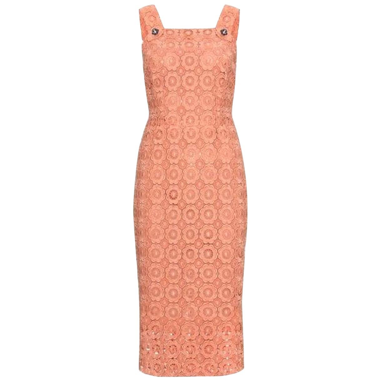 Stunning Dolce & Gabbana Coral Eyelet Shift Dress with Jeweled Button Details