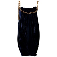 Stunning Dolce & Gabbana Midnight Blue Velvet Tassle Chain Empire Dress