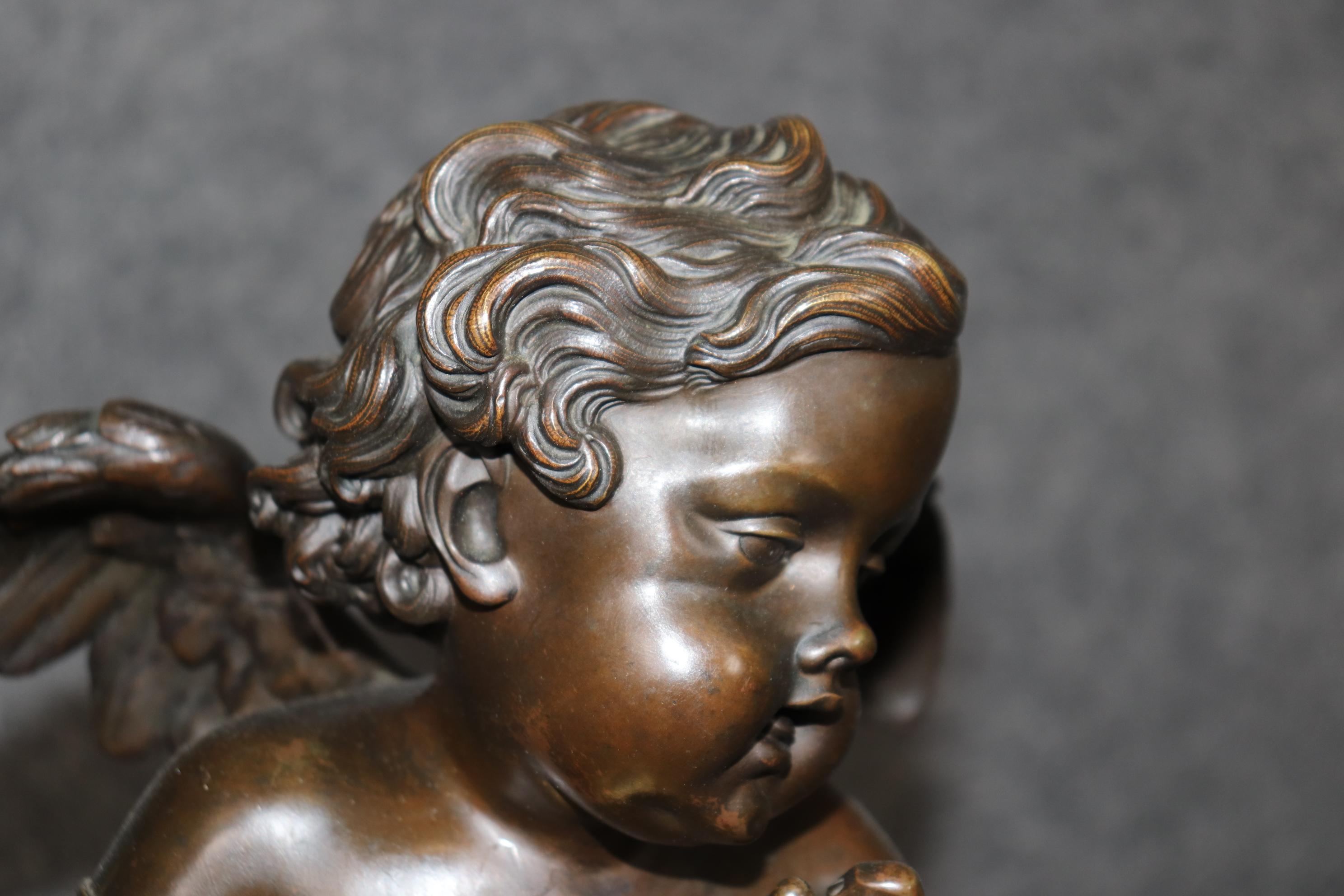Stunning Dore' Bronze and dark Bronze Cherub Mantel Clock by Vannier of Paris 5