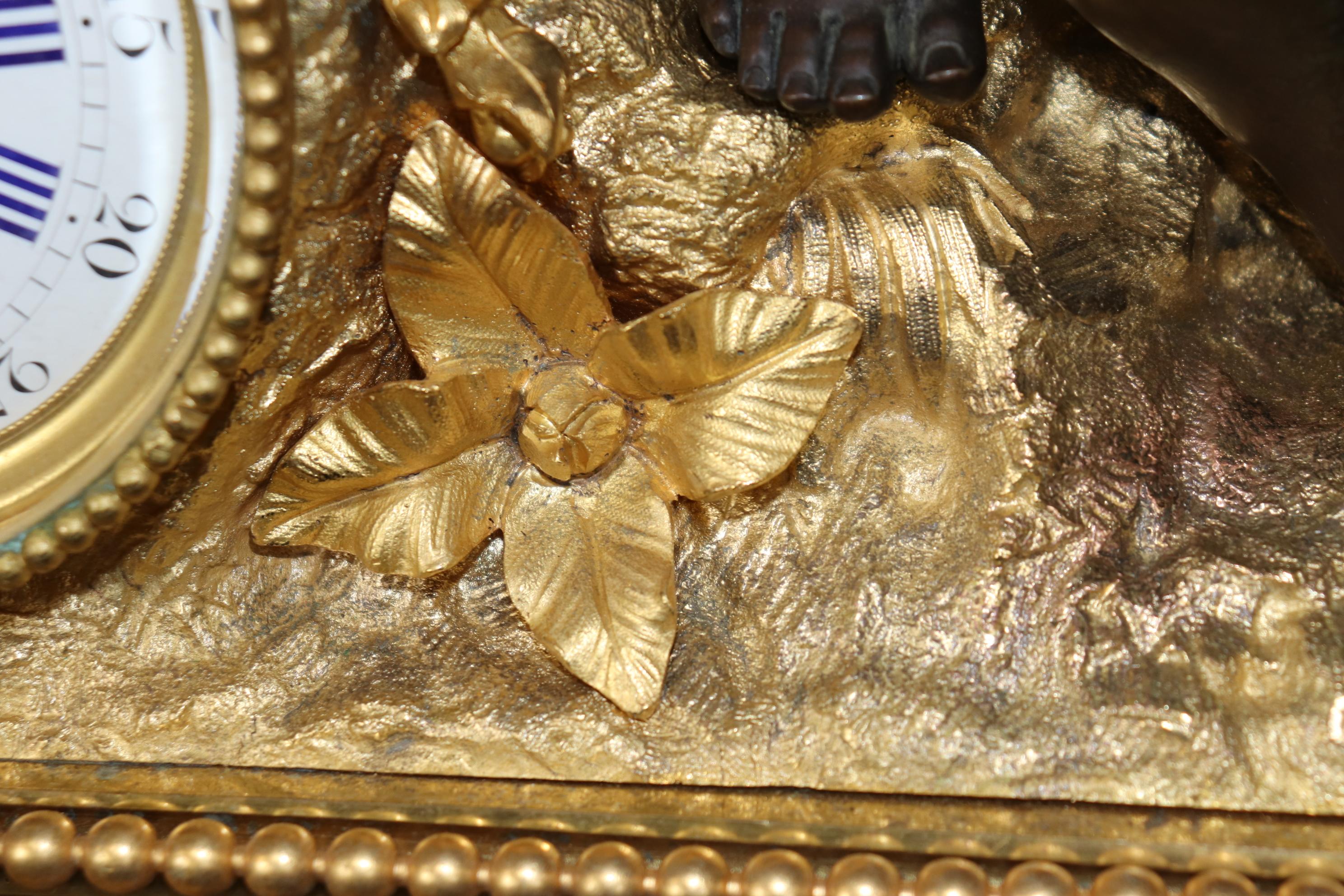Stunning Dore' Bronze and dark Bronze Cherub Mantel Clock by Vannier of Paris 7