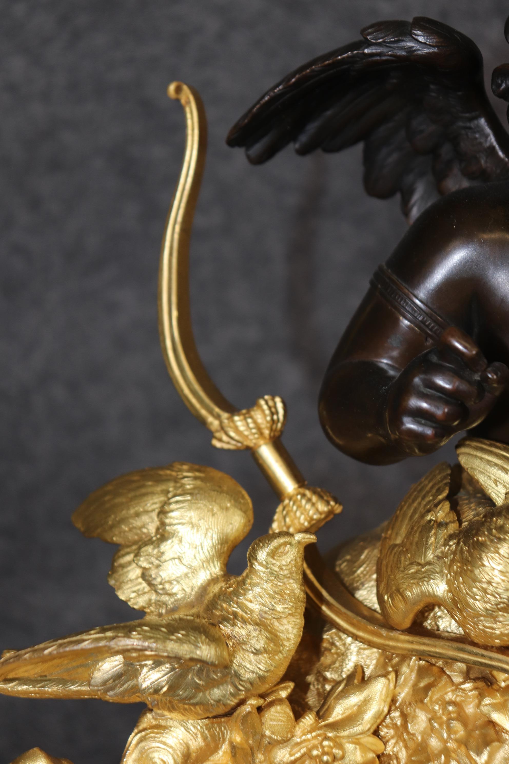 Stunning Dore' Bronze and dark Bronze Cherub Mantel Clock by Vannier of Paris 9
