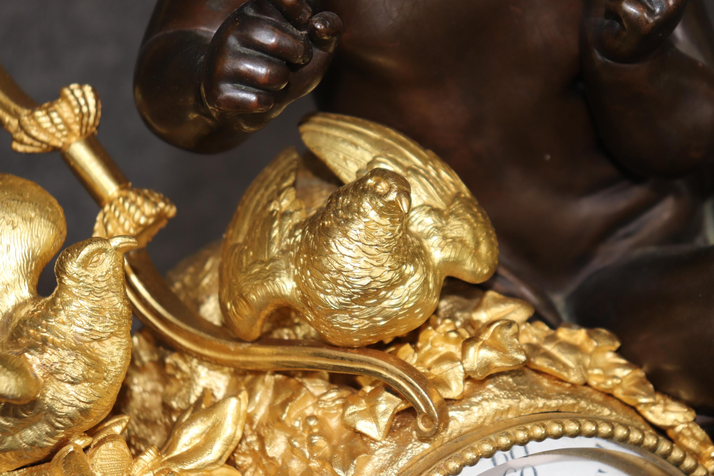 Stunning Dore' Bronze and dark Bronze Cherub Mantel Clock by Vannier of Paris 12