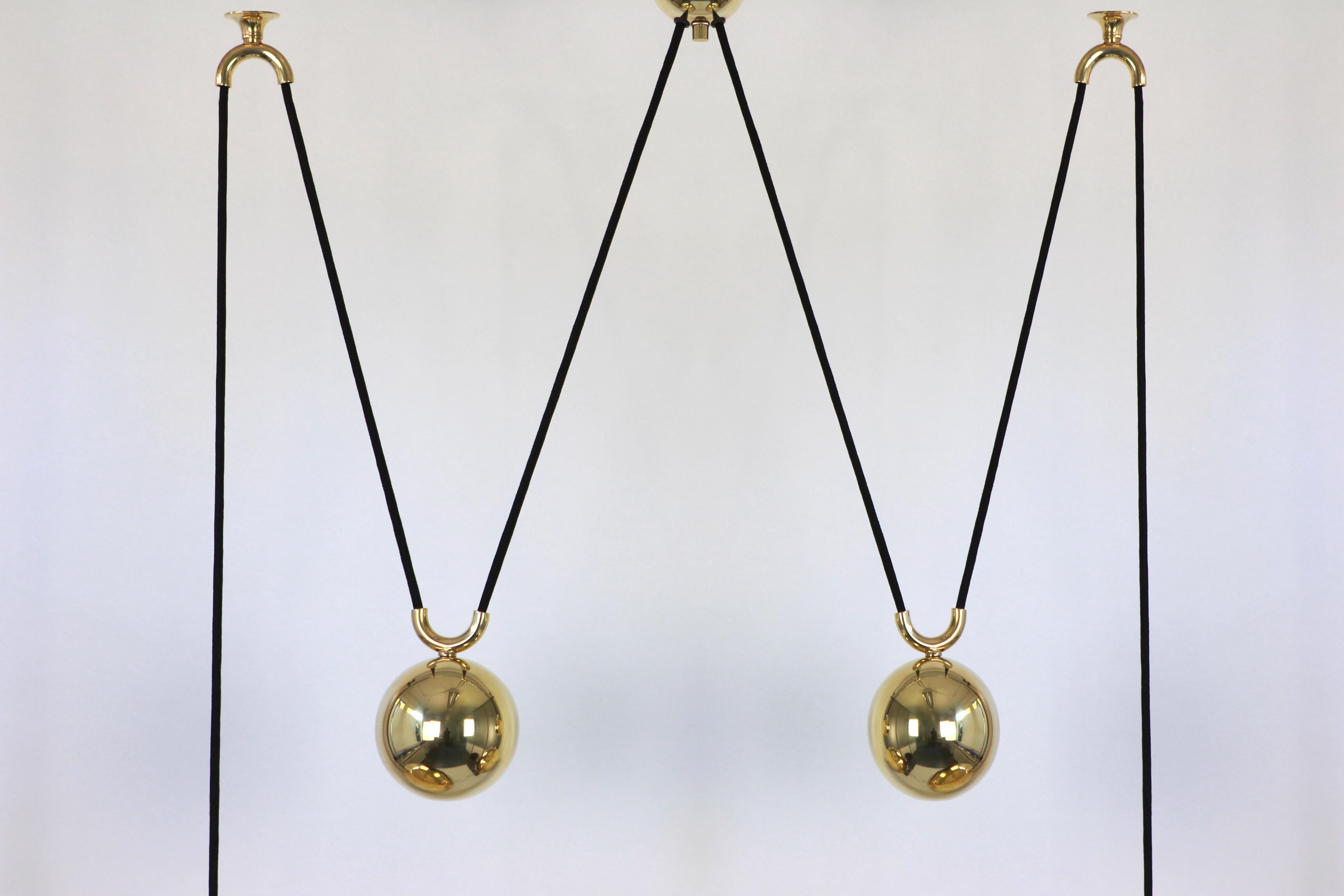 Mid-Century Modern Stunning Double Brass Pendant with Adjustable Counter Weights by Florian Schulz