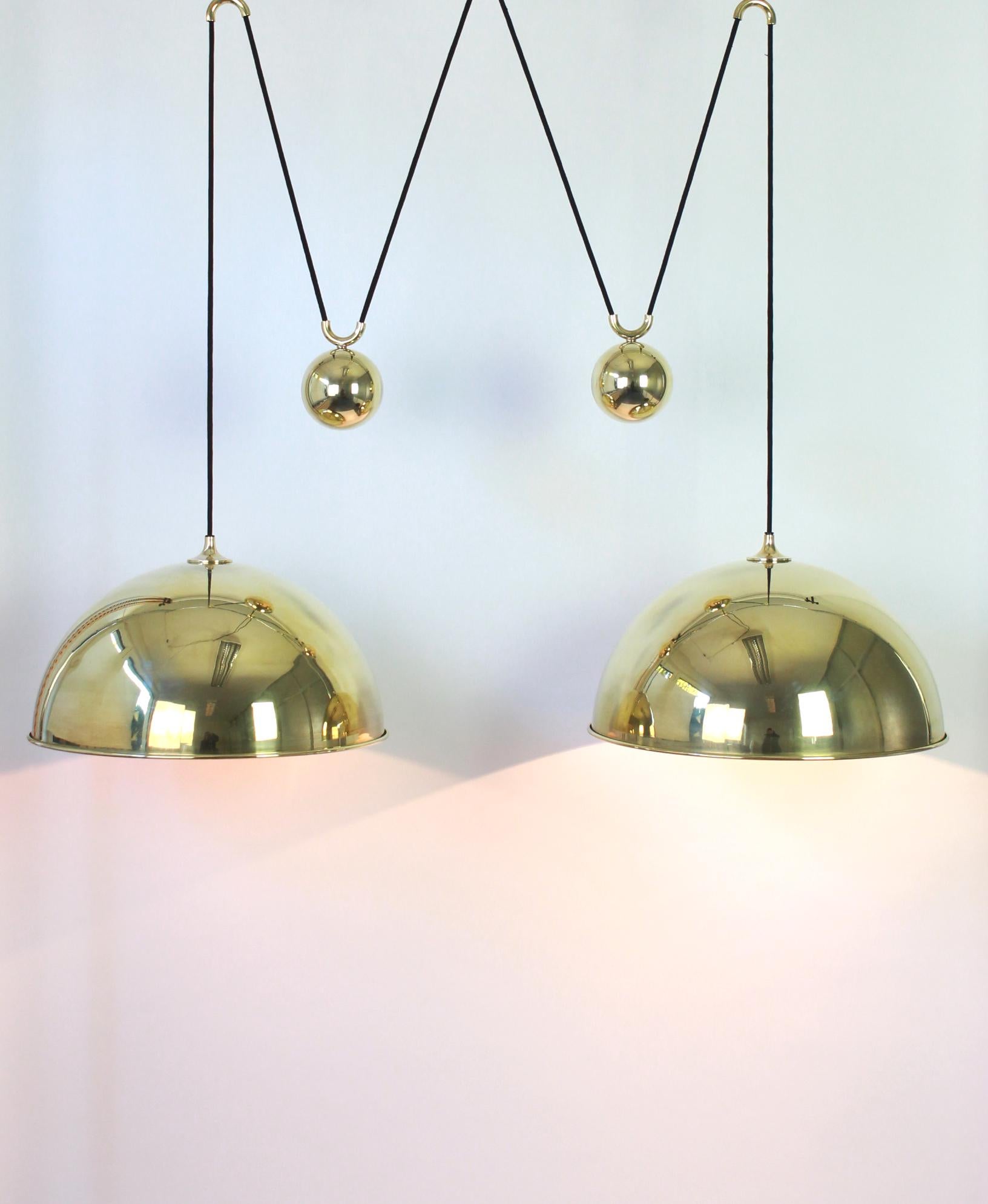 German Stunning Double Brass Pendant with Adjustable Counter Weights by Florian Schulz