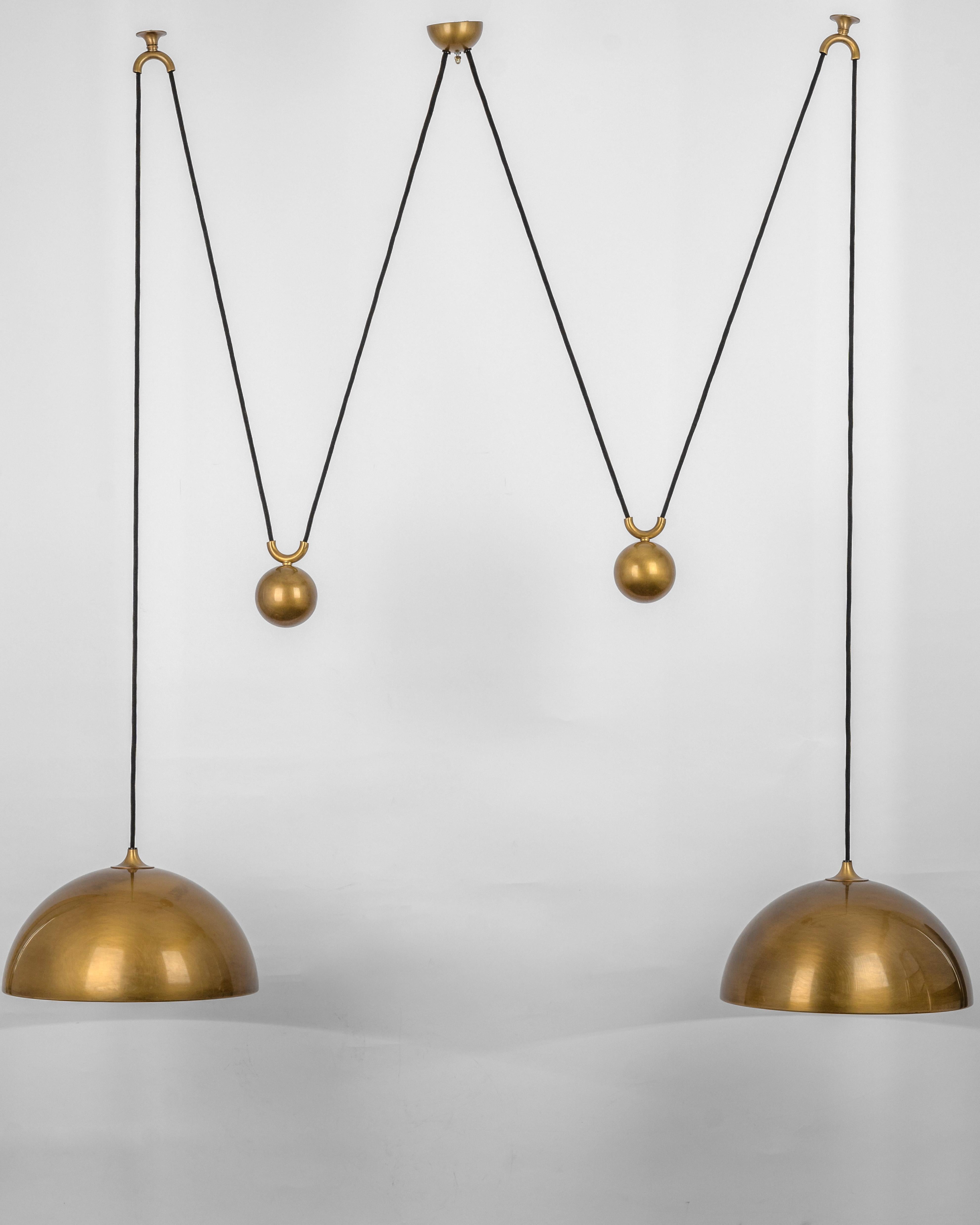 Late 20th Century Stunning Double Brass Pendant with Adjustable Counter Weights by Florian Schulz For Sale