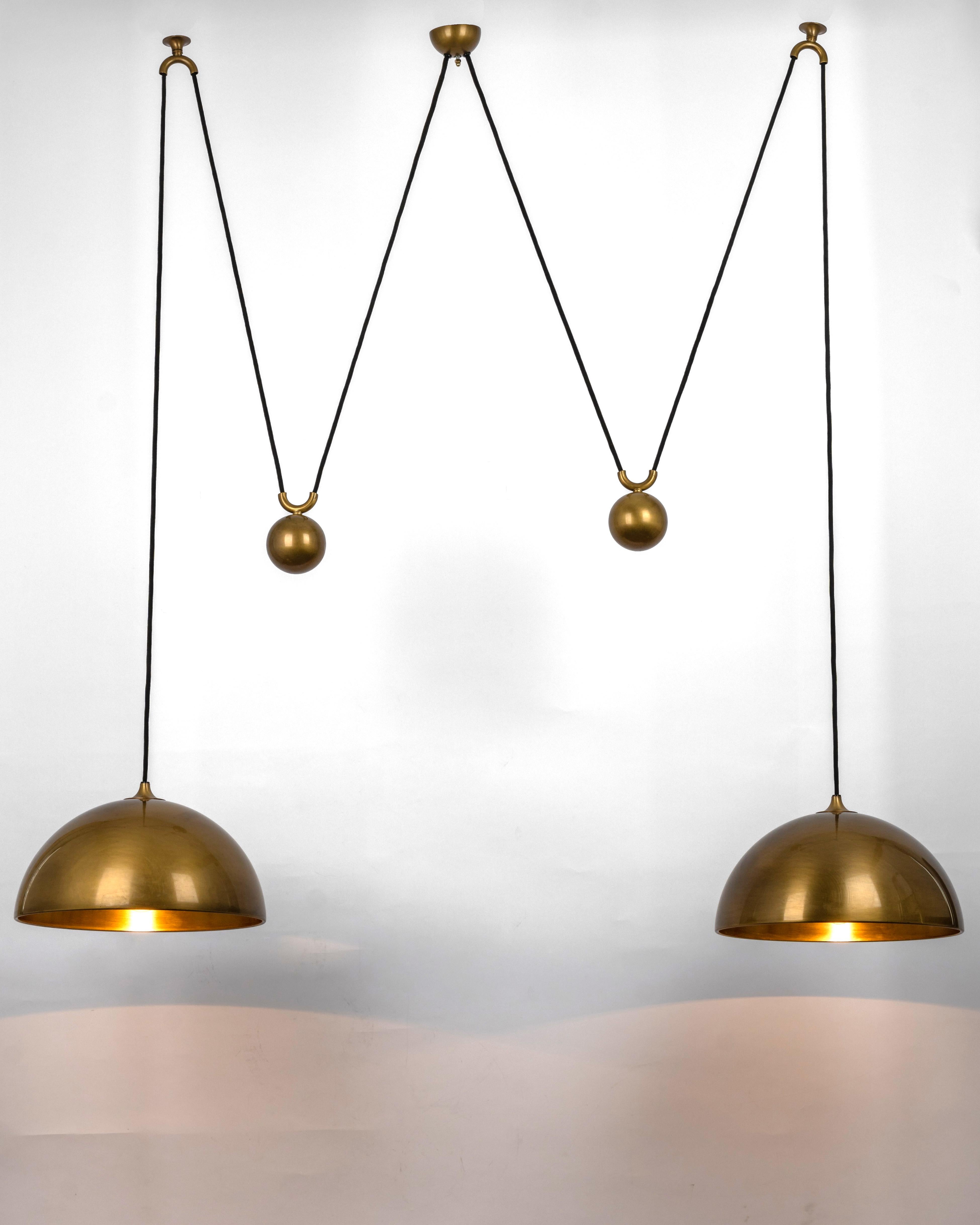 Stunning Double Brass Pendant with Adjustable Counter Weights by Florian Schulz For Sale 1