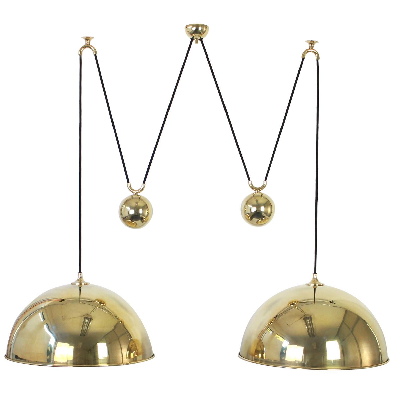 Stunning Double Brass Pendant with Adjustable Counter Weights by Florian Schulz