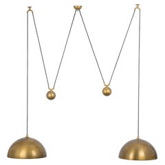 Vintage Stunning Double Brass Pendant with Adjustable Counter Weights by Florian Schulz