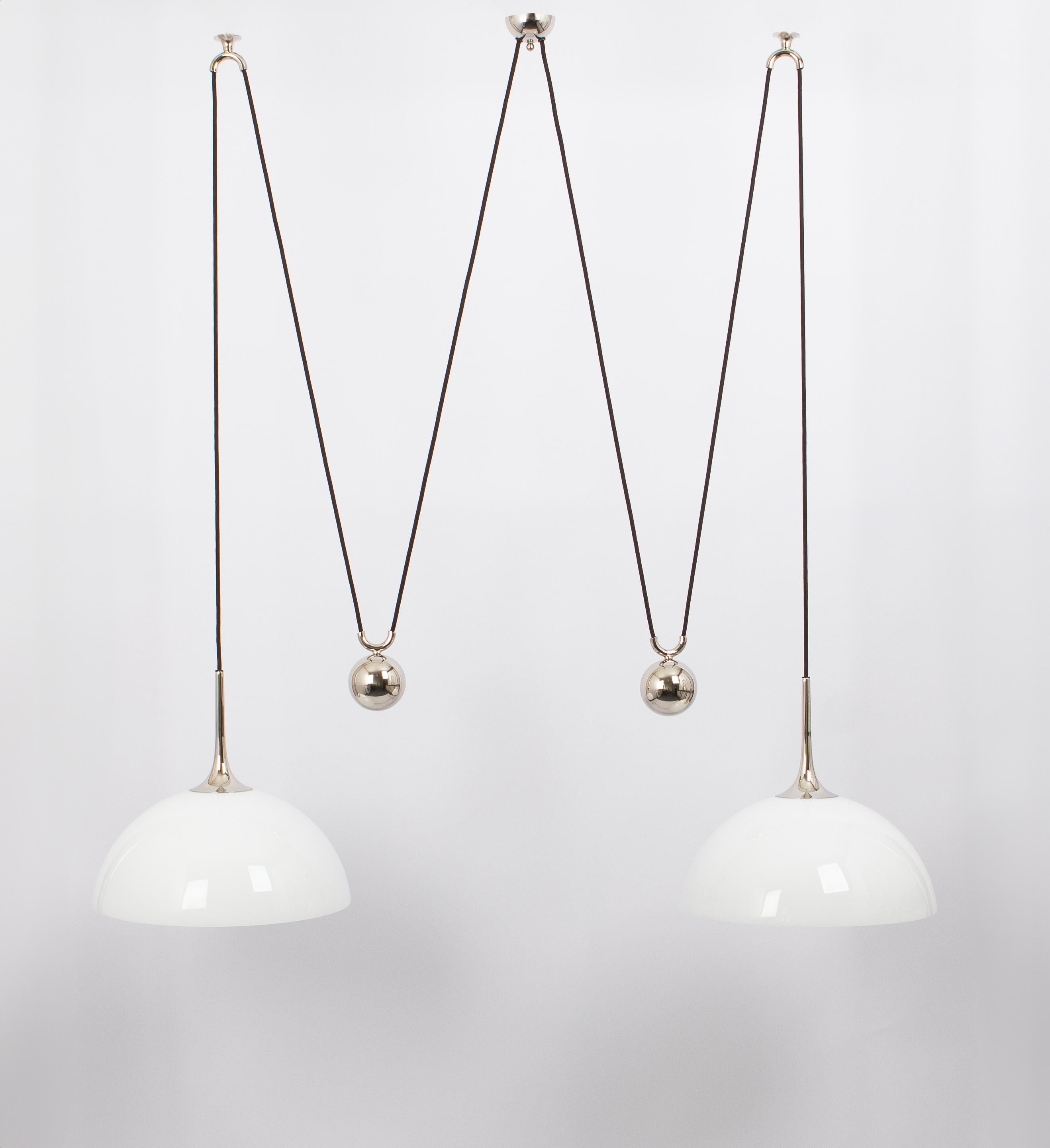 German Stunning Double Chrome Pendant with Adjustable Counter Weights by Florian Schulz For Sale