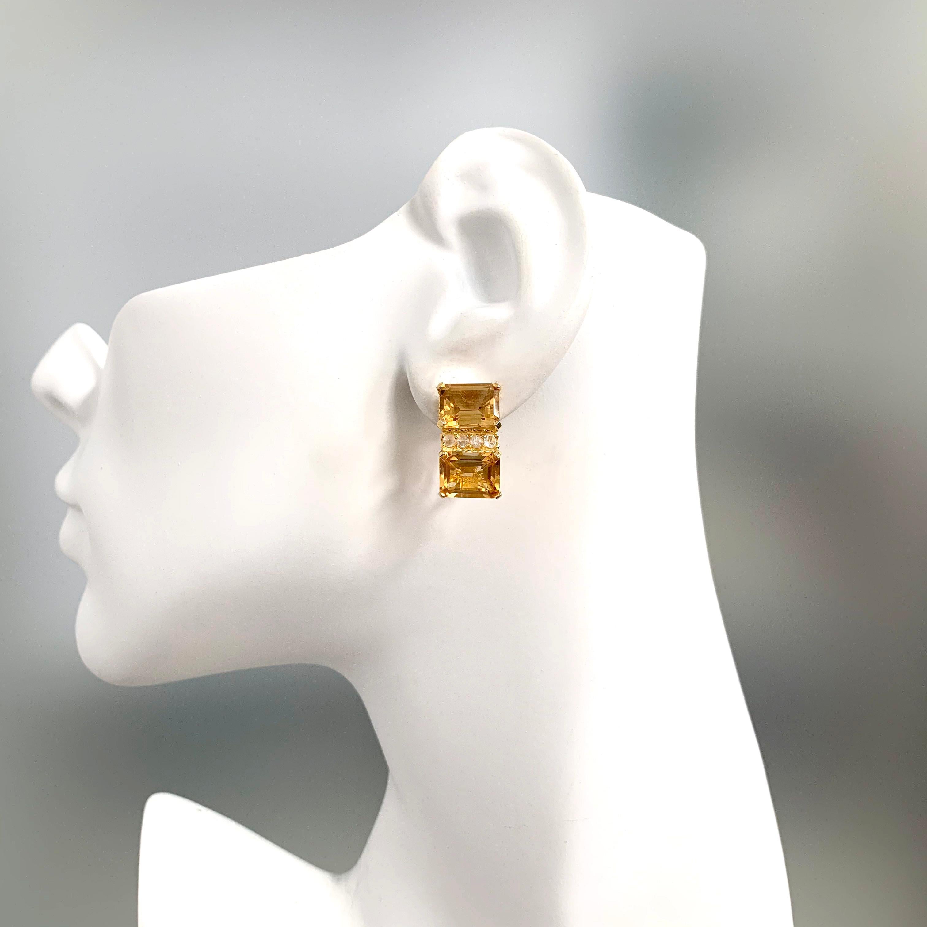 Contemporary Stunning Double Emerald-cut Citrine Vermeil Earrings