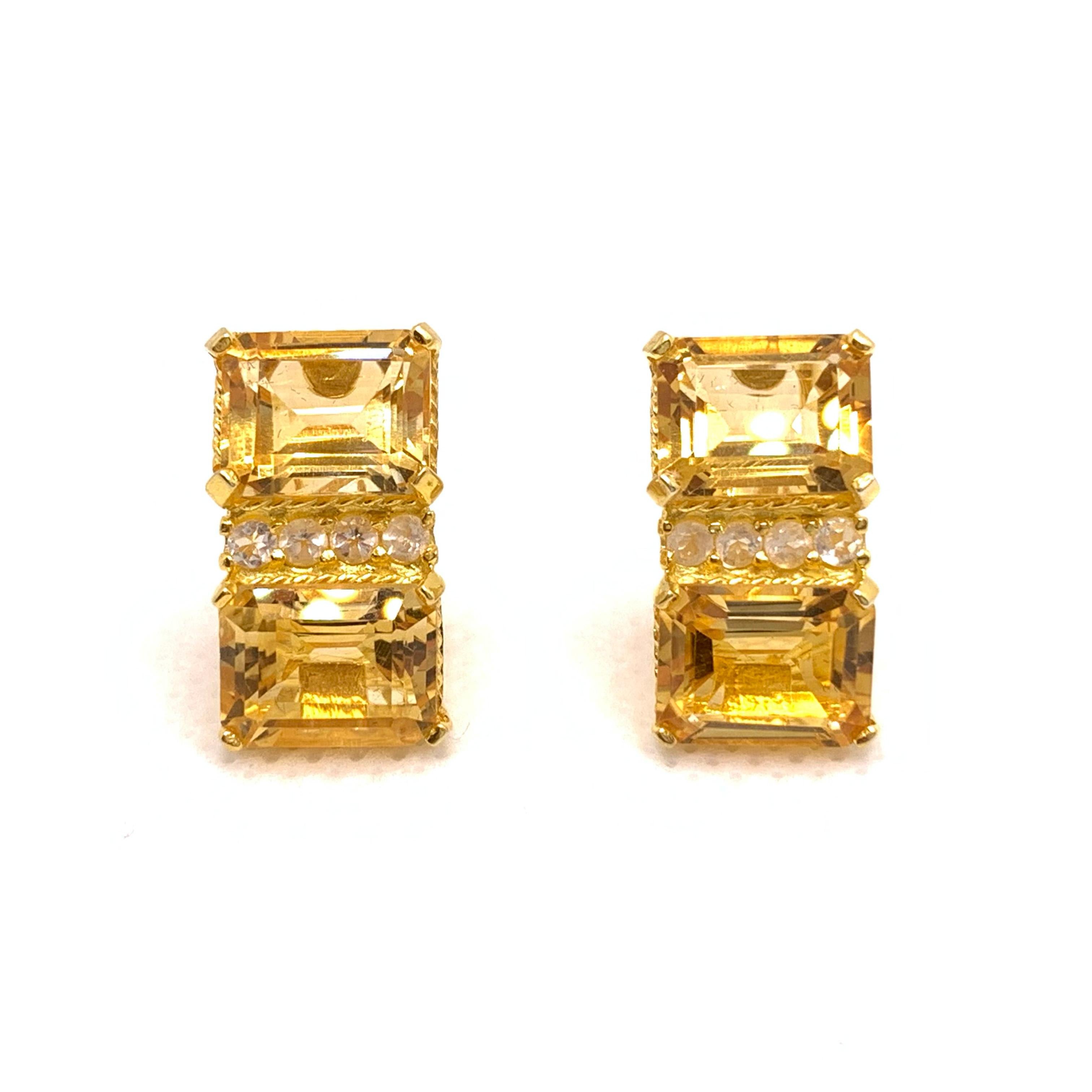 Stunning Double Emerald-cut Citrine Vermeil Earrings In New Condition In Los Angeles, CA