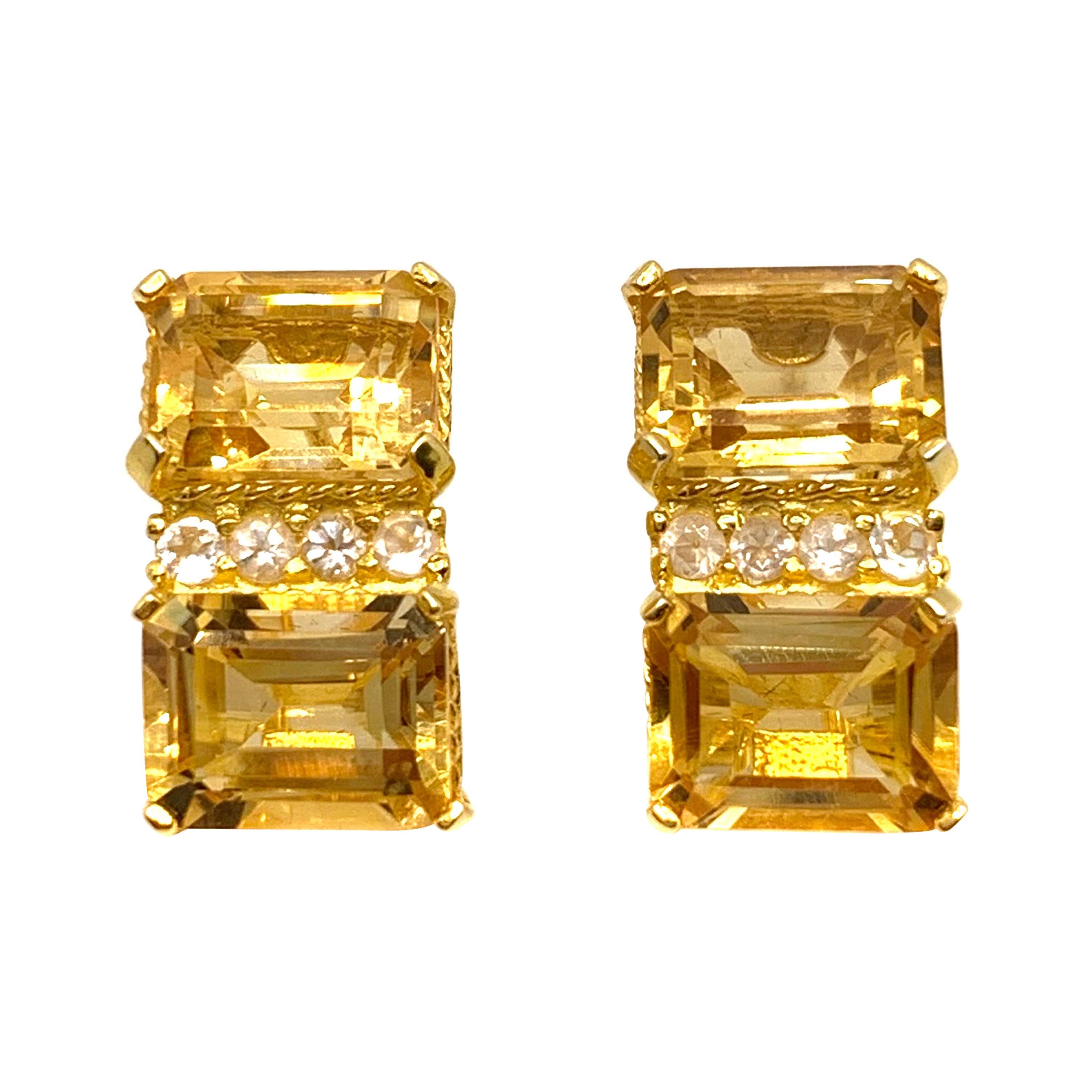 Stunning Double Emerald-cut Citrine Vermeil Earrings