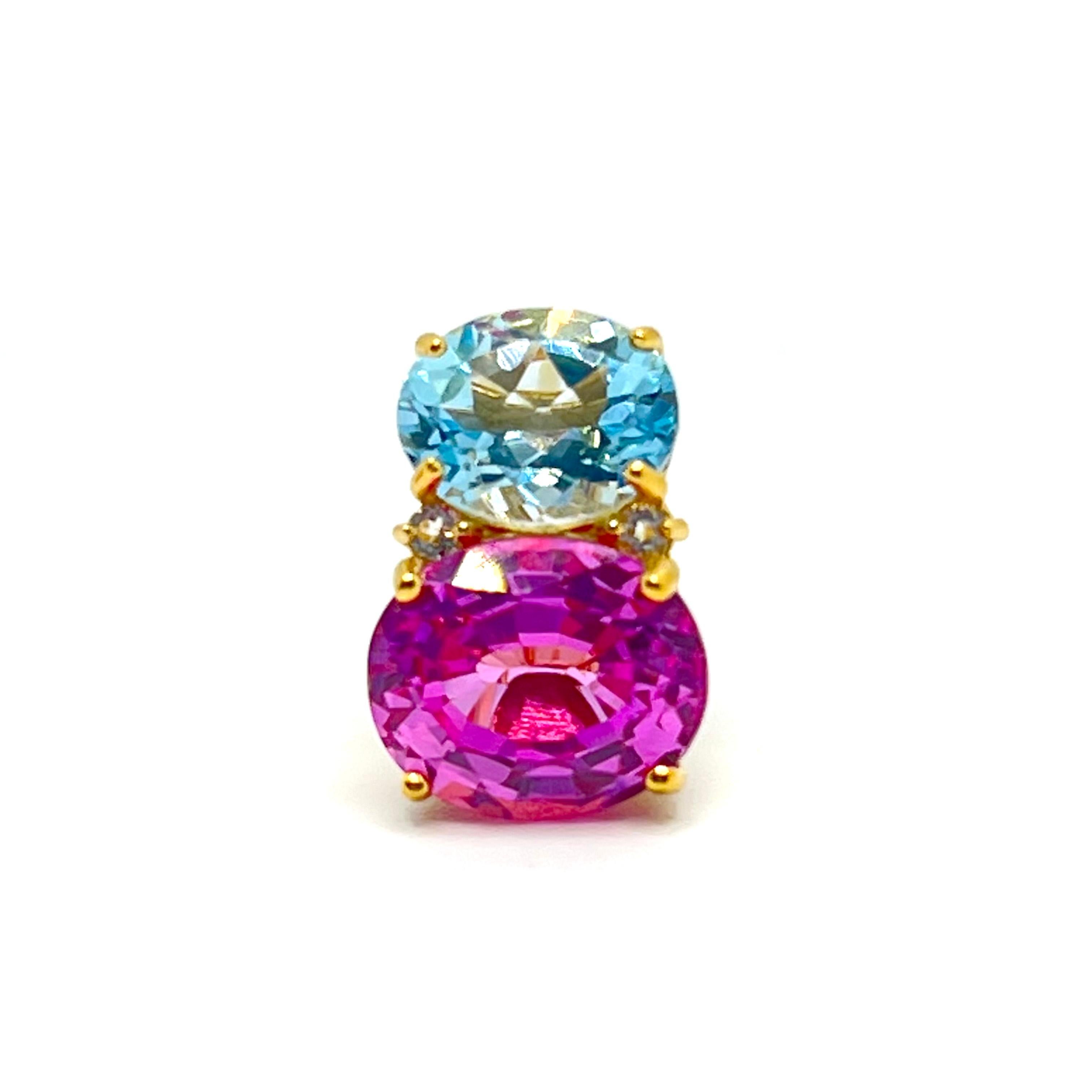 Oval Cut Stunning Double Oval Blue Topaz & Pink Sapphire Earrings