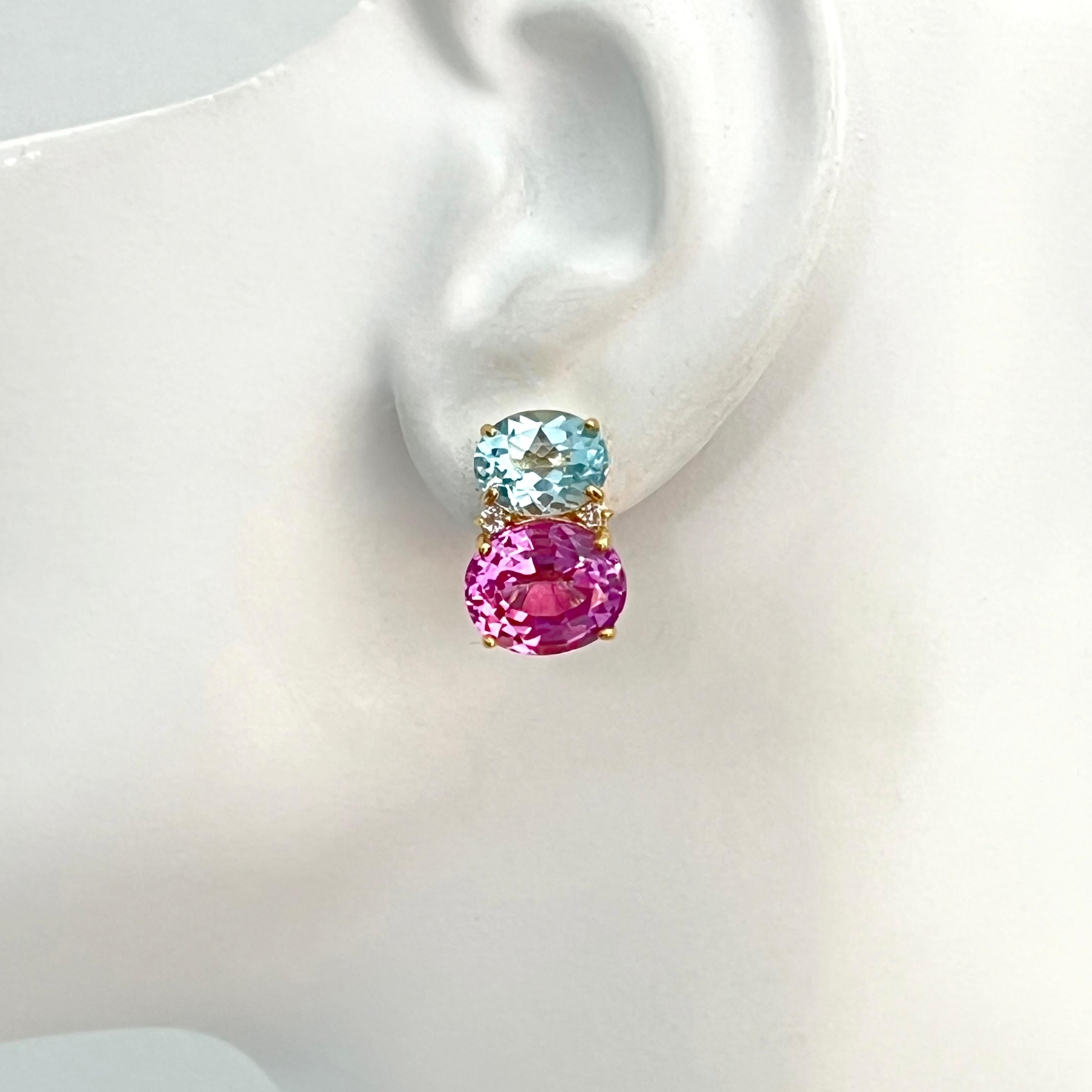 Women's Stunning Double Oval Blue Topaz & Pink Sapphire Earrings