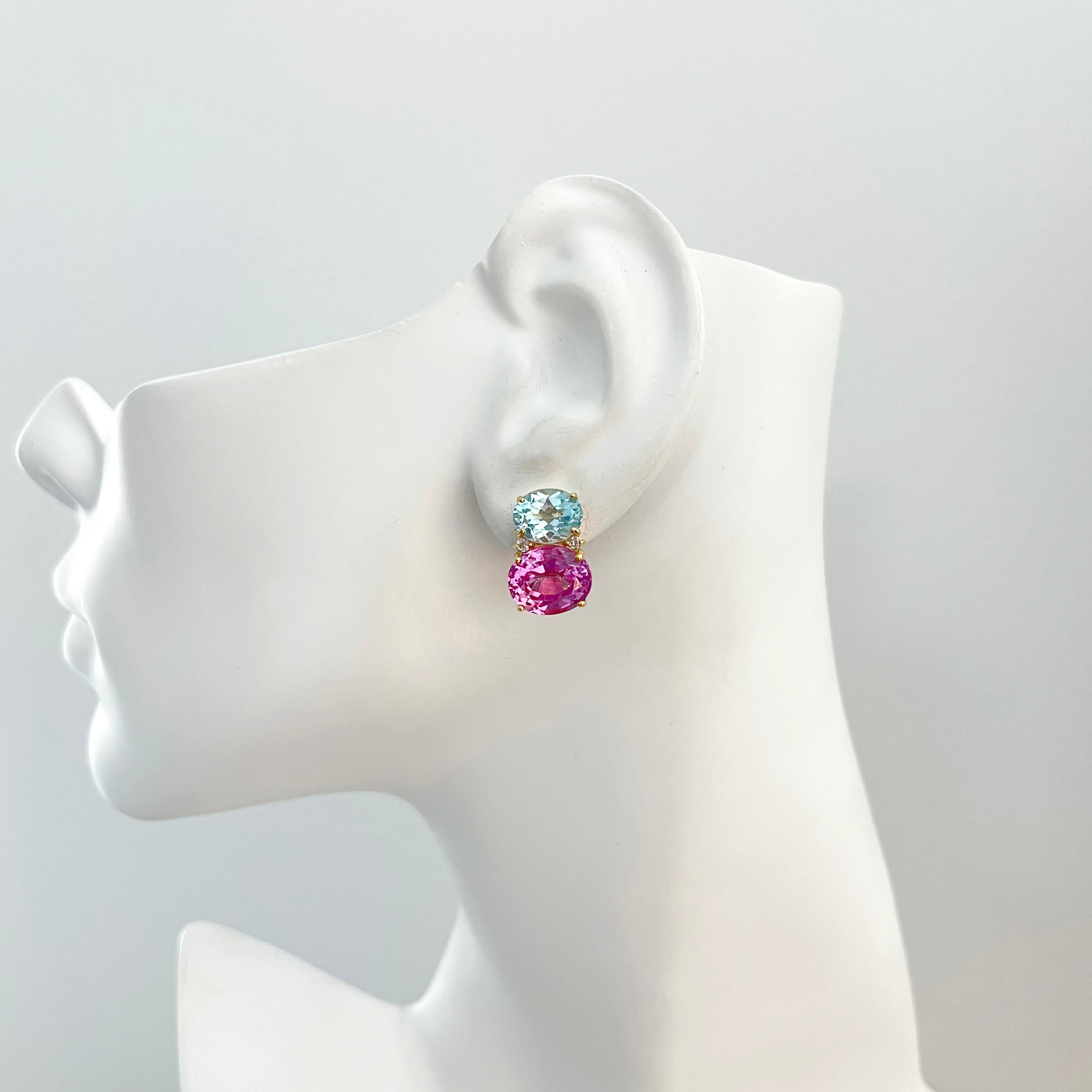 Stunning Double Oval Blue Topaz & Pink Sapphire Earrings For Sale 1