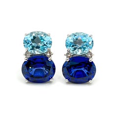 Stunning Double Oval Blue Topaz & Sapphire Earrings