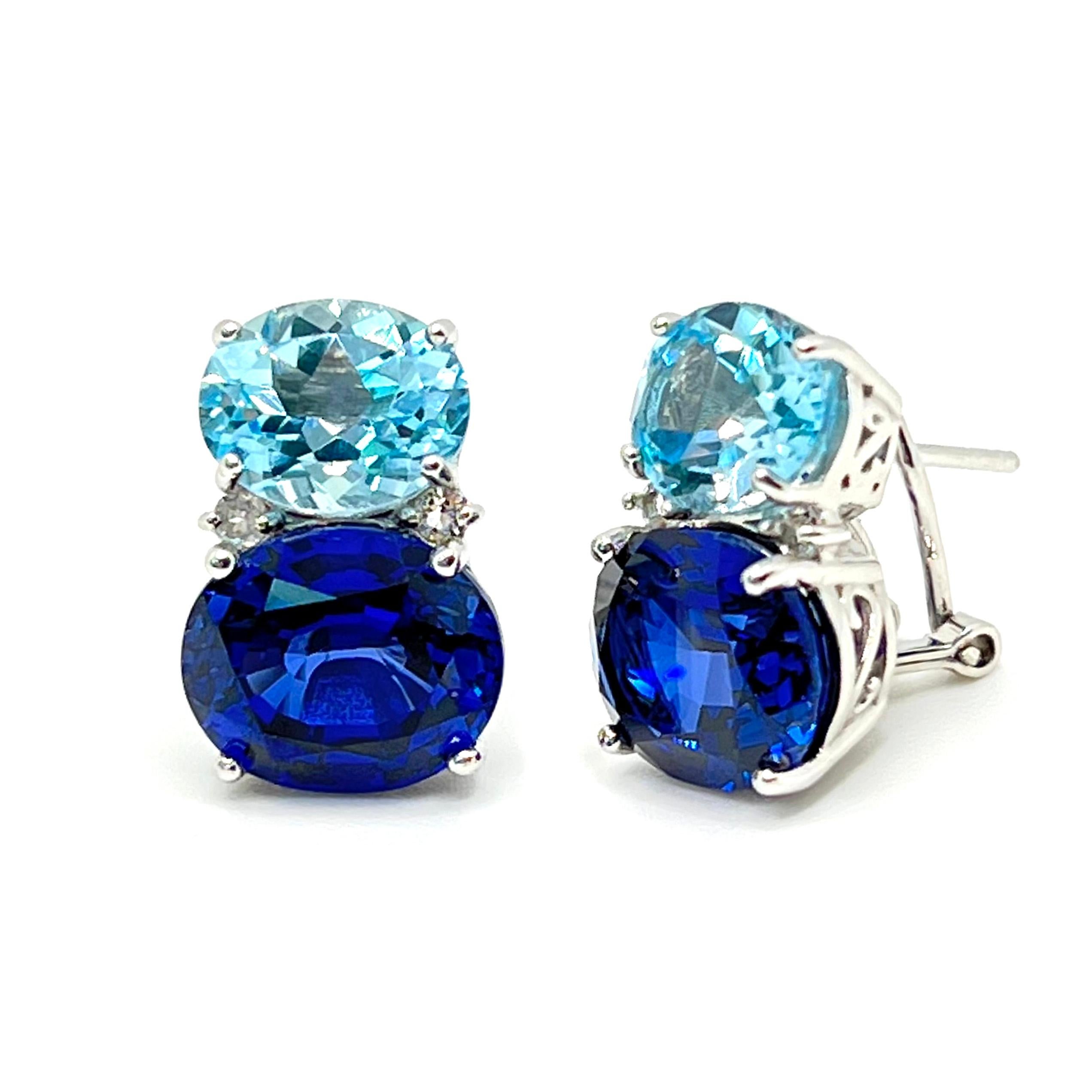 Atemberaubende doppelte ovale blaue Topas- und Saphir-Ohrringe (Ovalschliff) im Angebot
