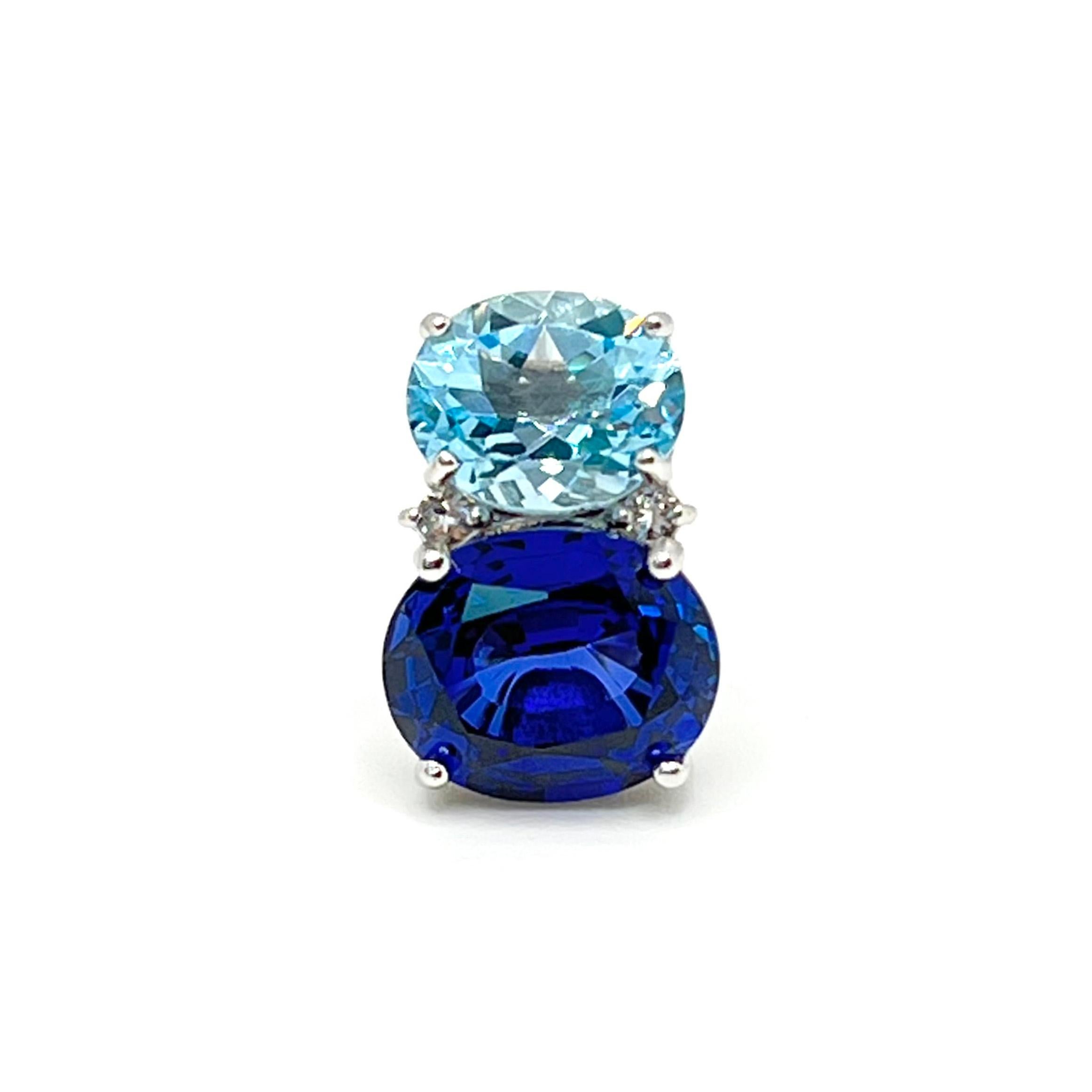 Women's Stunning Double Oval Blue Topaz & Sapphire Earrings For Sale