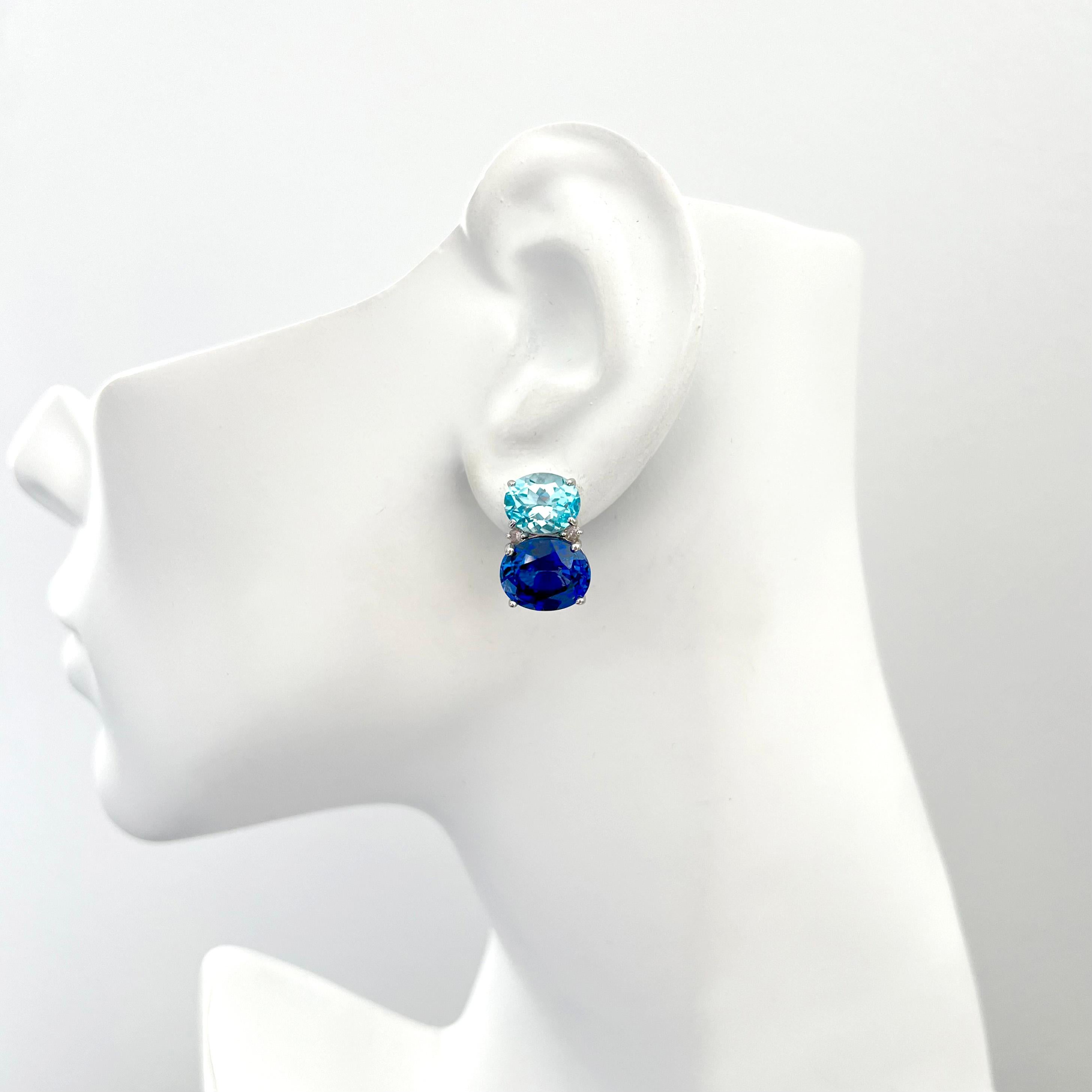 Stunning Double Oval Blue Topaz & Sapphire Earrings For Sale 1