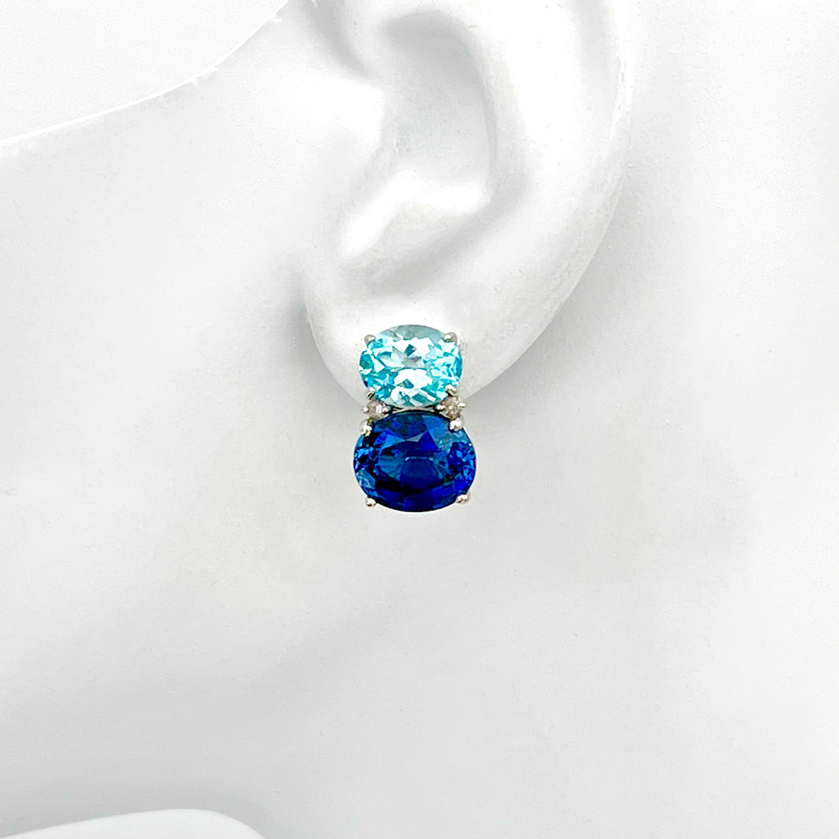Stunning Double Oval Blue Topaz & Sapphire Earrings For Sale 2