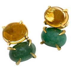 Stunning Double Oval Cabochon Citrine and Emerald Earrings