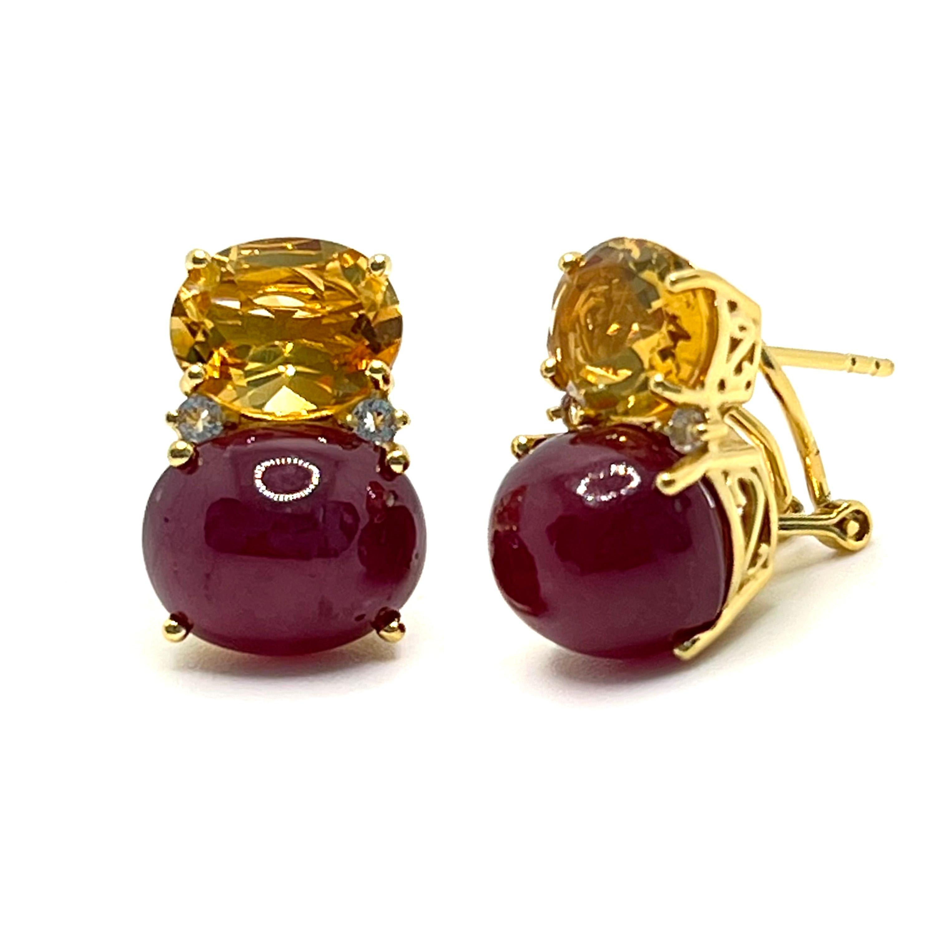 Contemporary Stunning Double Oval Citrine & African Ruby Vermeil Earrings For Sale