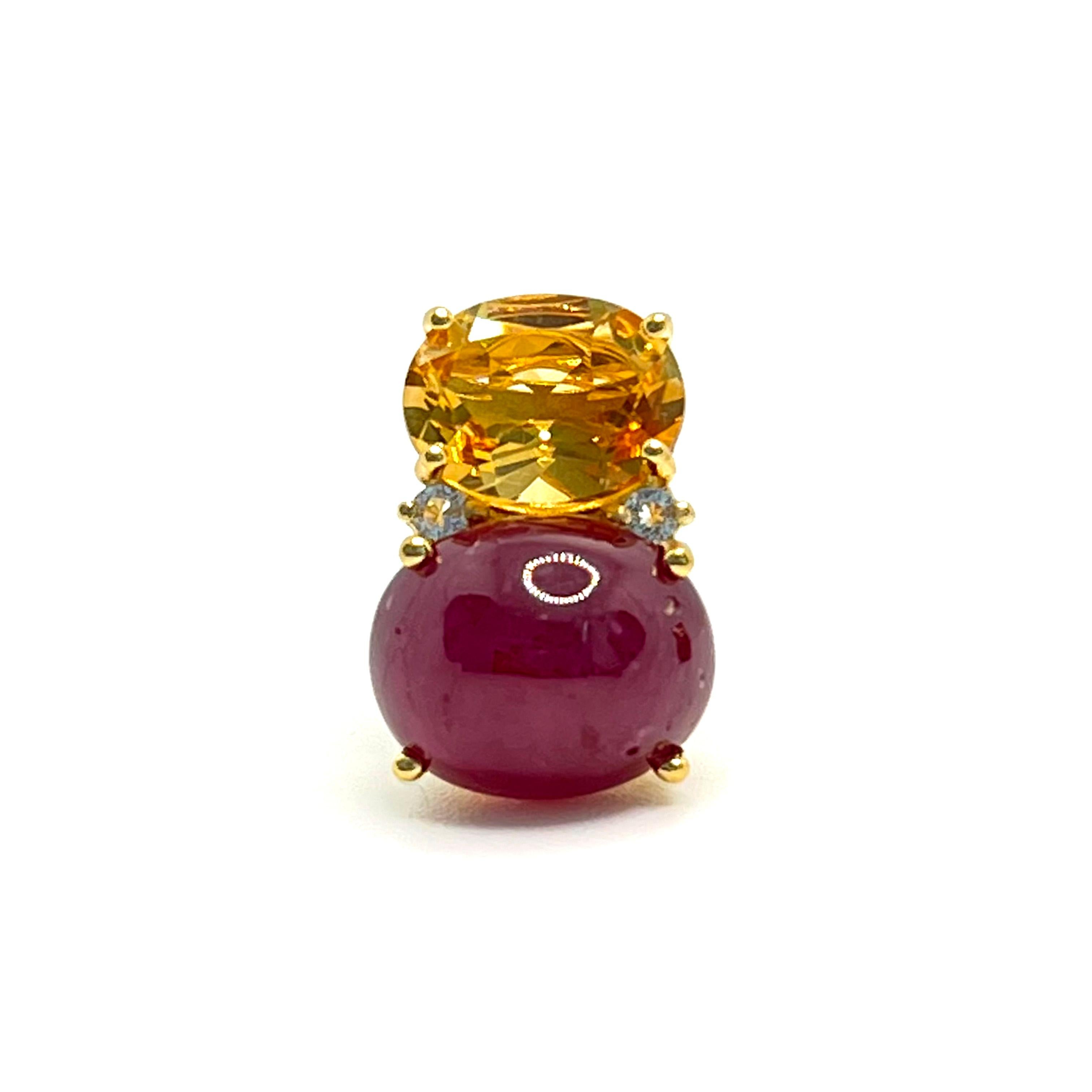 Oval Cut Stunning Double Oval Citrine & African Ruby Vermeil Earrings For Sale