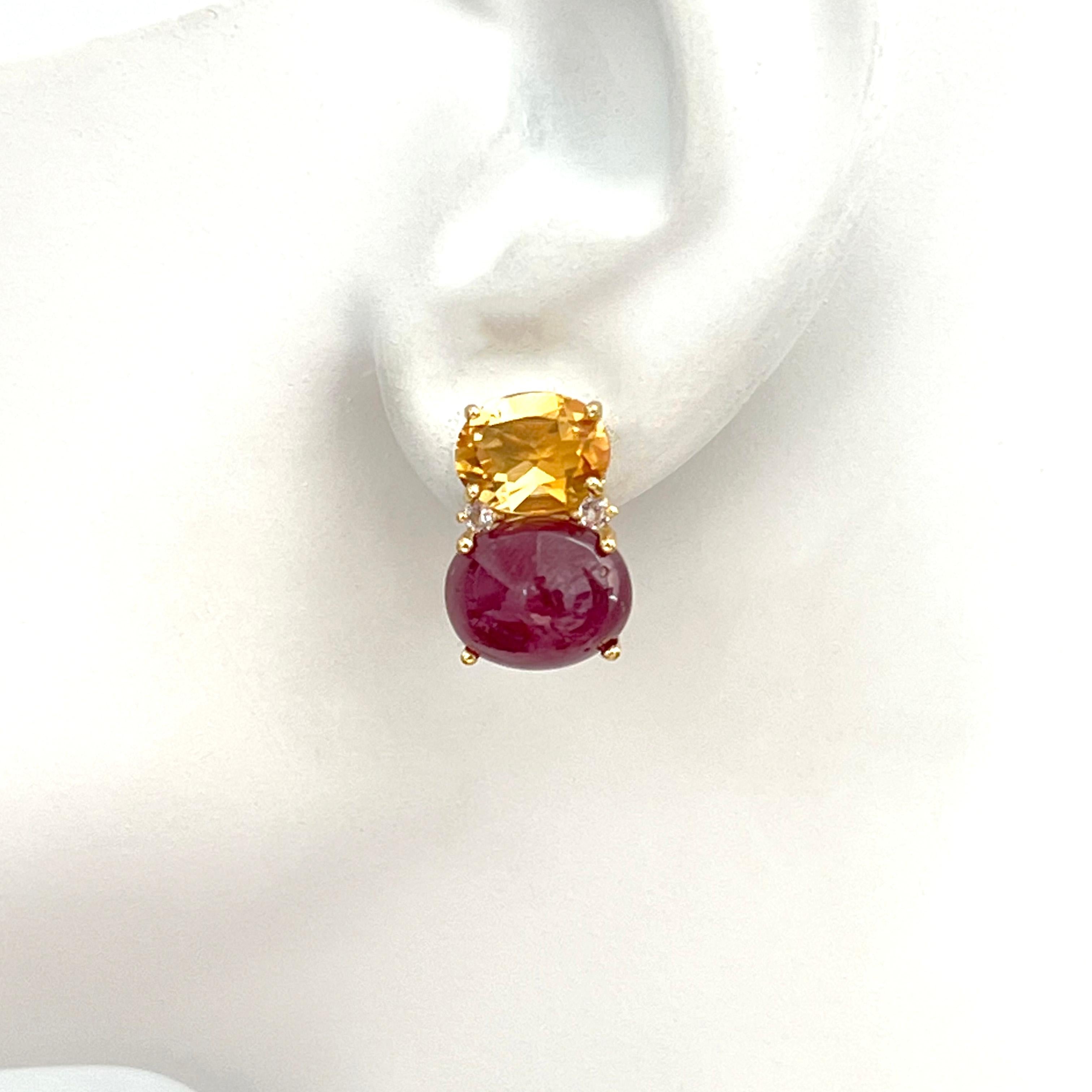 Women's Stunning Double Oval Citrine & African Ruby Vermeil Earrings For Sale