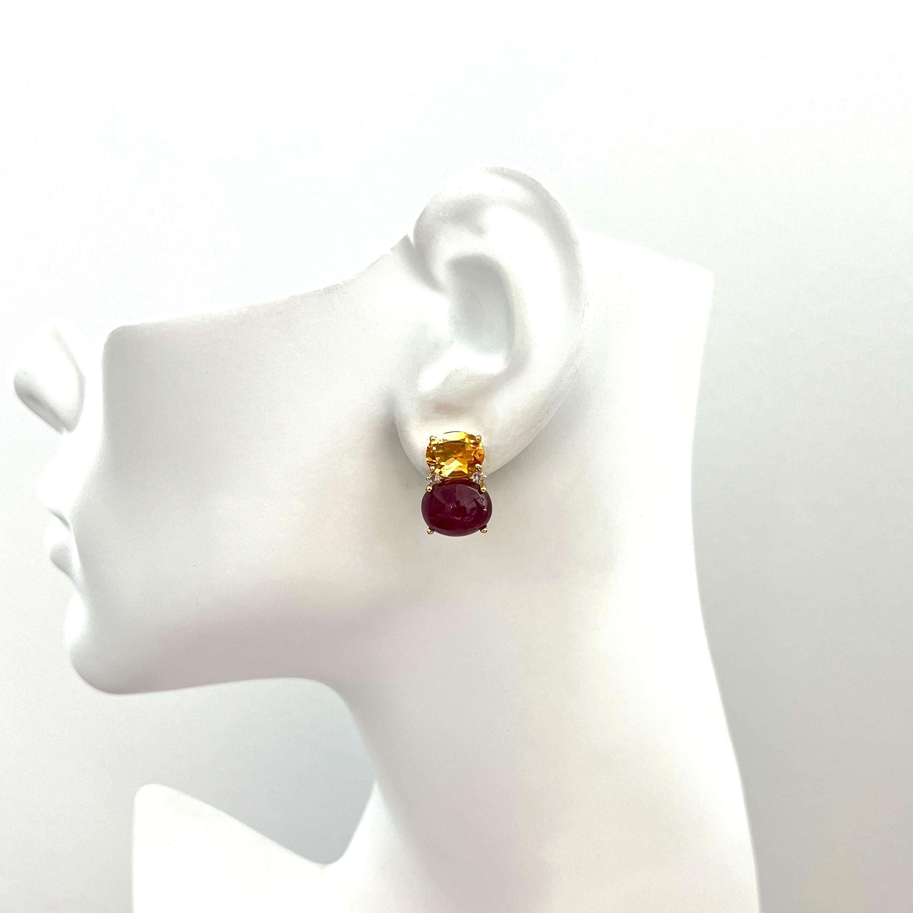 Stunning Double Oval Citrine & African Ruby Vermeil Earrings For Sale 1