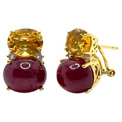 Stunning Double Oval Citrine & African Ruby Vermeil Earrings