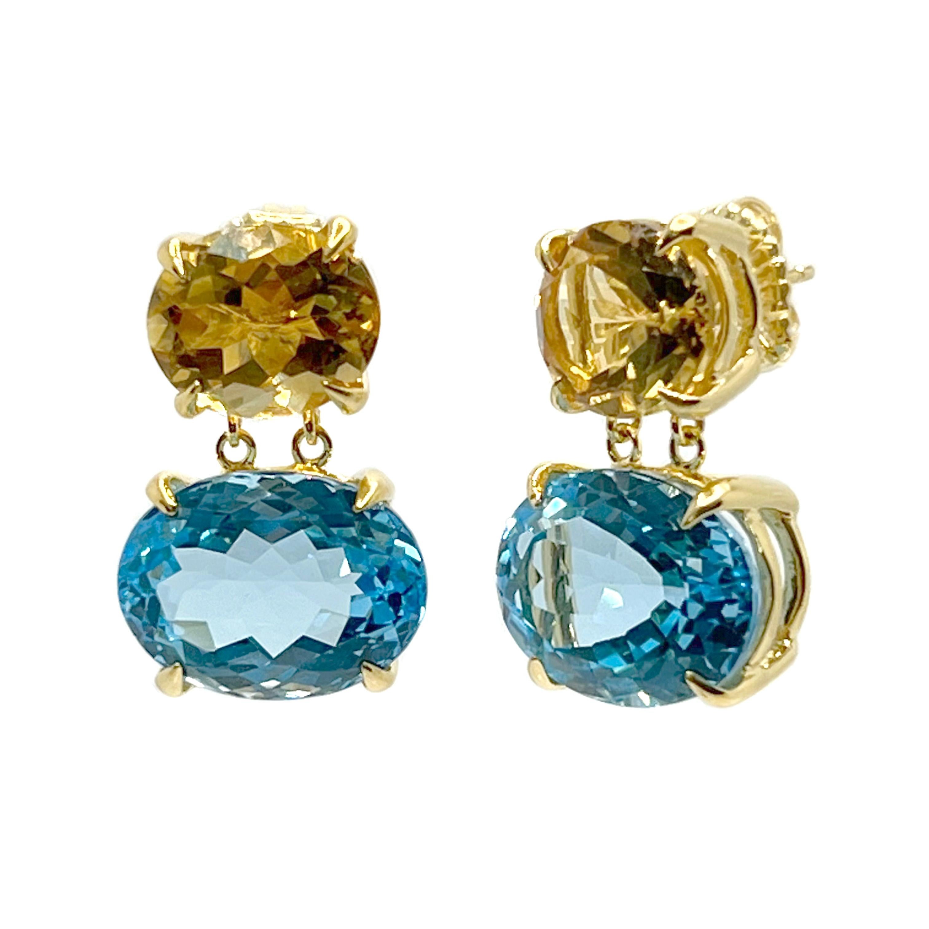 Contemporain Boucles d'oreilles pendantes double ovale en citrine et topaze bleue en vente